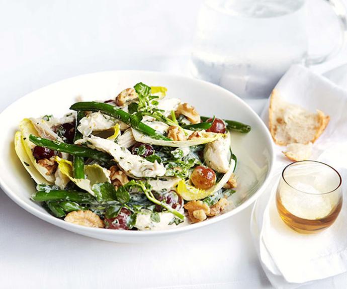 **[Poached chicken, green bean and basil mayonnaise salad](https://www.gourmettraveller.com.au/recipes/fast-recipes/poached-chicken-green-bean-and-basil-mayonnaise-salad-13252|target="_blank")**