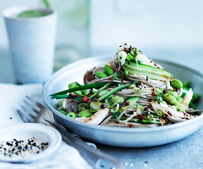 **[Chicken with chilled noodles, cucumber and Sichuan-vinegar dressing](https://www.gourmettraveller.com.au/recipes/fast-recipes/sichuan-chicken-salad-with-chilled-noodles-and-cucumber-13775|target="_blank")**