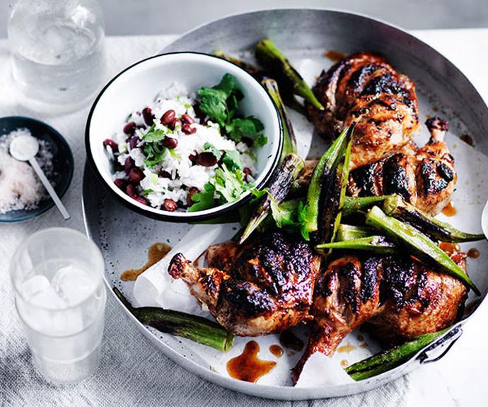 [**Barbecued chicken with blackened okra**](https://www.gourmettraveller.com.au/recipes/fast-recipes/barbecued-chicken-with-blackened-okra-13676|target="_blank")
