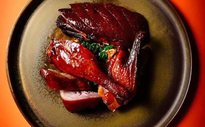 Aerial view of dry aged duck at King Clarence in Sydney
