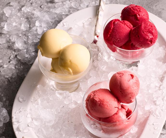 How to make sorbet recipe - picture of peach sorbet, strawberry sorbet and plum sorbet