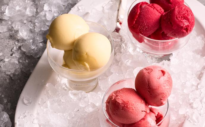 How to make sorbet recipe - picture of peach sorbet, strawberry sorbet and plum sorbet
