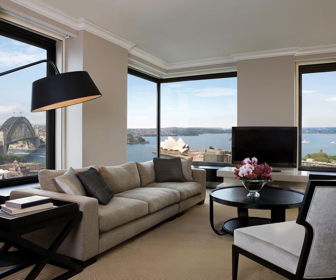 Two-bedroom Presidential Suite at The Four Seasons, Sydney with views of Sydney Harbour, Sydney Harbour Bridge and Sydney Opera House.