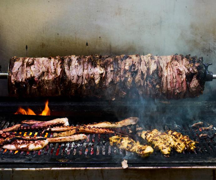 The souvlaki on the char-grill at Jim's Greek Tavern