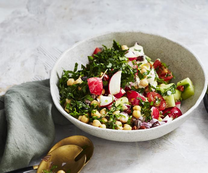 **[Chickpea salad with tahini dressing](https://www.gourmettraveller.com.au/recipes/healthy-recipes/chickpea-salad-with-tahini-dressing-16269|target="_blank")**