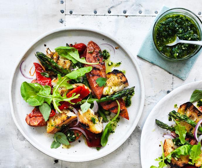 **[Chorizo and asparagus salad with chimichurri](https://www.gourmettraveller.com.au/recipes/fast-recipes/chorizo-and-asparagus-salad-with-chimichurri-13774|target="_blank")**