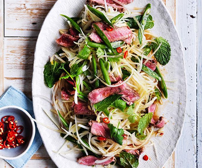 **[Seared beef and green papaya salad](https://www.gourmettraveller.com.au/recipes/fast-recipes/seared-beef-and-green-papaya-salad-13785|target="_blank")**