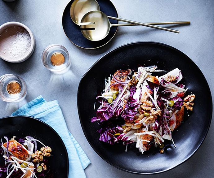 **[Roast chicken salad with celeriac, radicchio and pink grapefruit](https://www.gourmettraveller.com.au/recipes/browse-all/roast-chicken-salad-with-celeriac-radicchio-and-pink-grapefruit-12506|target="_blank")**