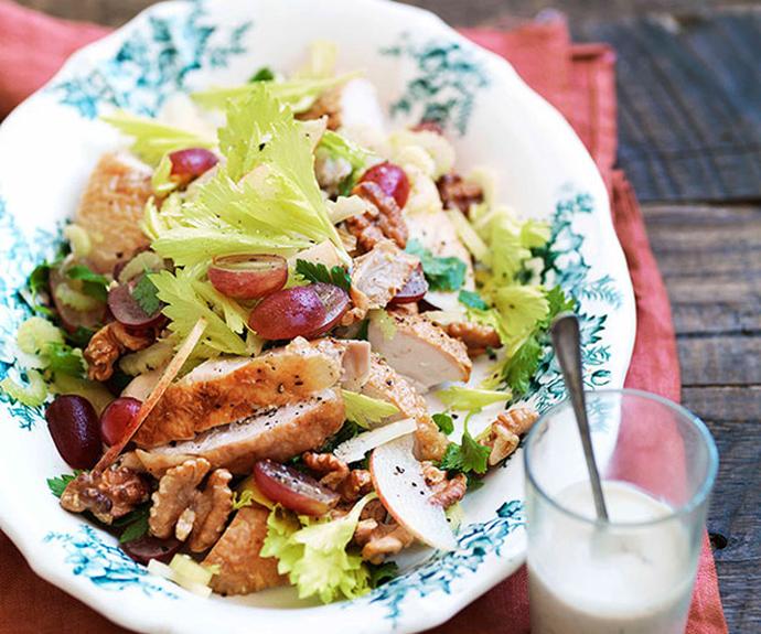 **[Roast chicken, walnut and grape salad with blue cheese dressing](https://www.gourmettraveller.com.au/recipes/browse-all/roast-chicken-walnut-and-grape-salad-with-blue-cheese-dressing-10878|target="_blank")**