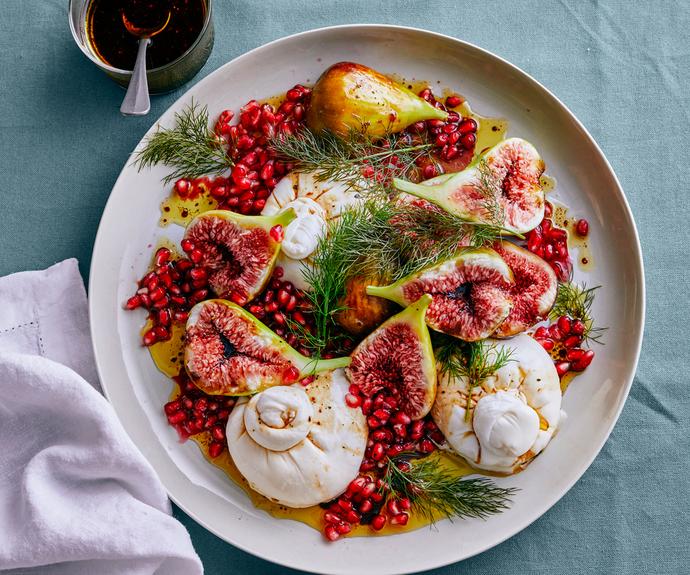 **[Fig, pomegranate and burrata with Sherry vinaigrette](https://www.gourmettraveller.com.au/recipes/browse-all/fig-pomegranate-burrata-19625|target="_blank"|rel="nofollow")**