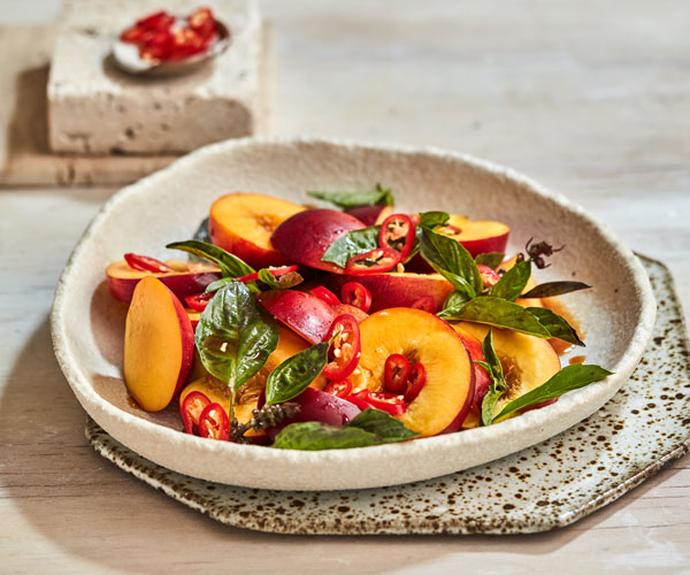**[Hot and sour nectarine salad](https://www.gourmettraveller.com.au/recipes/fast-recipes/nectarine-salad-hot-sour-18319|target="_blank")**