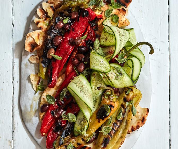 **[Grilled peppers and flatbread salad](https://www.gourmettraveller.com.au/recipes/fast-recipes/grilled-peppers-flatbread-salad-18314|target="_blank")**