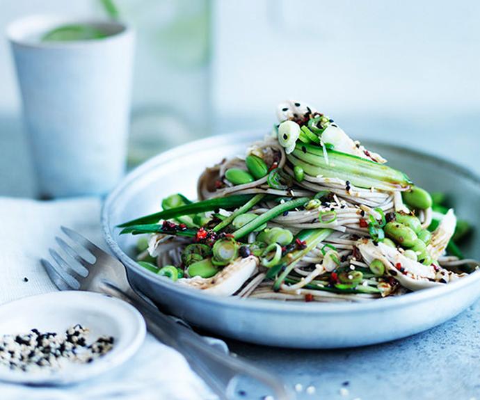 **[Sichuan chicken salad with chilled noodles and cucumber](https://www.gourmettraveller.com.au/recipes/fast-recipes/sichuan-chicken-salad-with-chilled-noodles-and-cucumber-13775|target="_blank")**