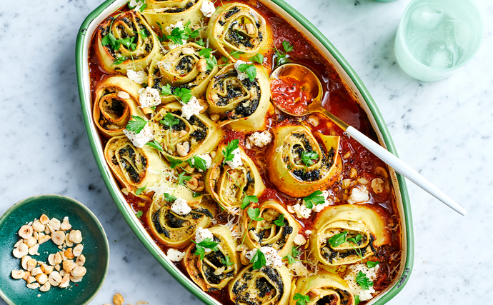 Ricotta, hazelnut and cavolo nero rotolo pasta recipe