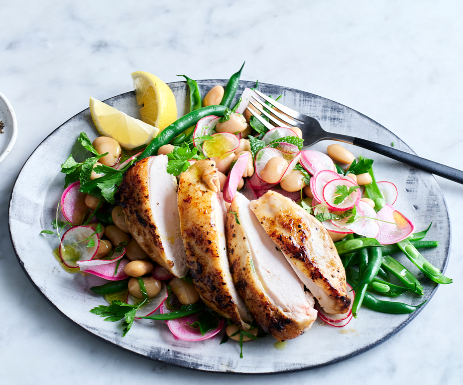 **[Lemon chicken, bean and radish salad](https://www.gourmettraveller.com.au/recipes/browse-all/lemon-chicken-bean-radish-salad-20950|target="_blank"|rel="nofollow")**